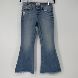 FRAME Denim Izzy Flare Jeans Womens 24 Light Wash Distressed Raw Hem